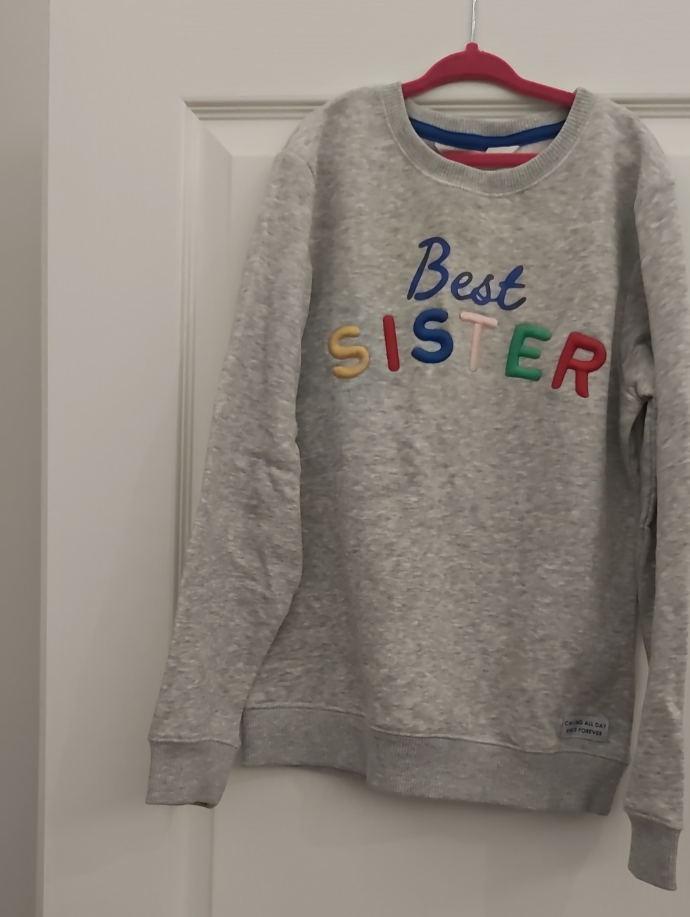 H&M Grey Sweatshirt with Multicolor 'Best Sister' Applique